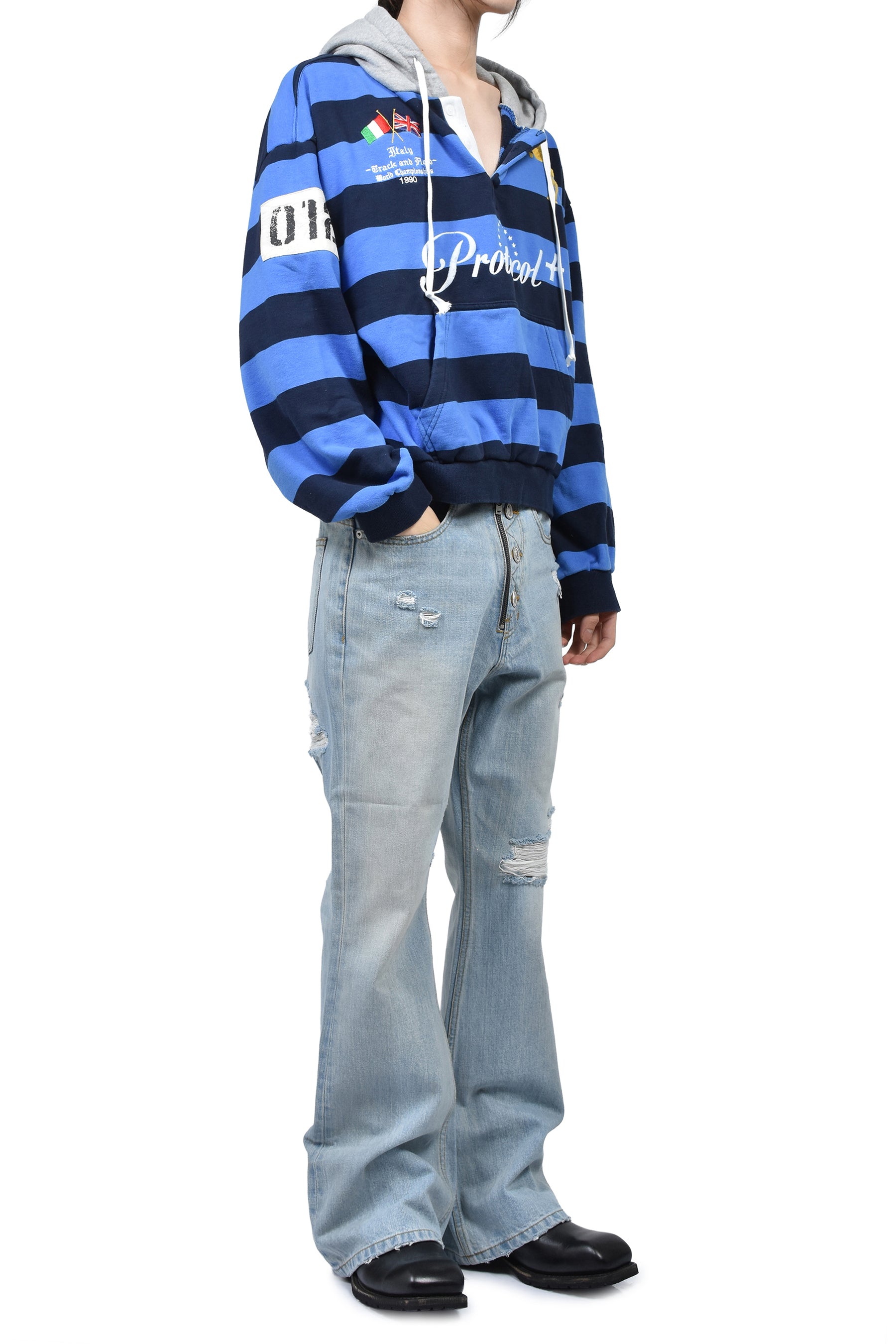 DOUBLE CLOSURE FLARED DENIM / BLU