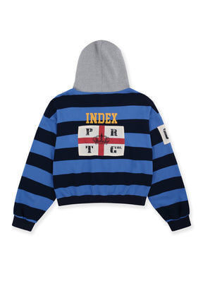 STRIPE POLO HOODIE / BLU