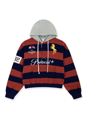 STRIPE POLO HOODIE / RED