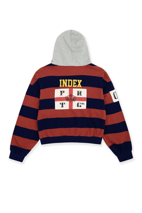 STRIPE POLO HOODIE / RED