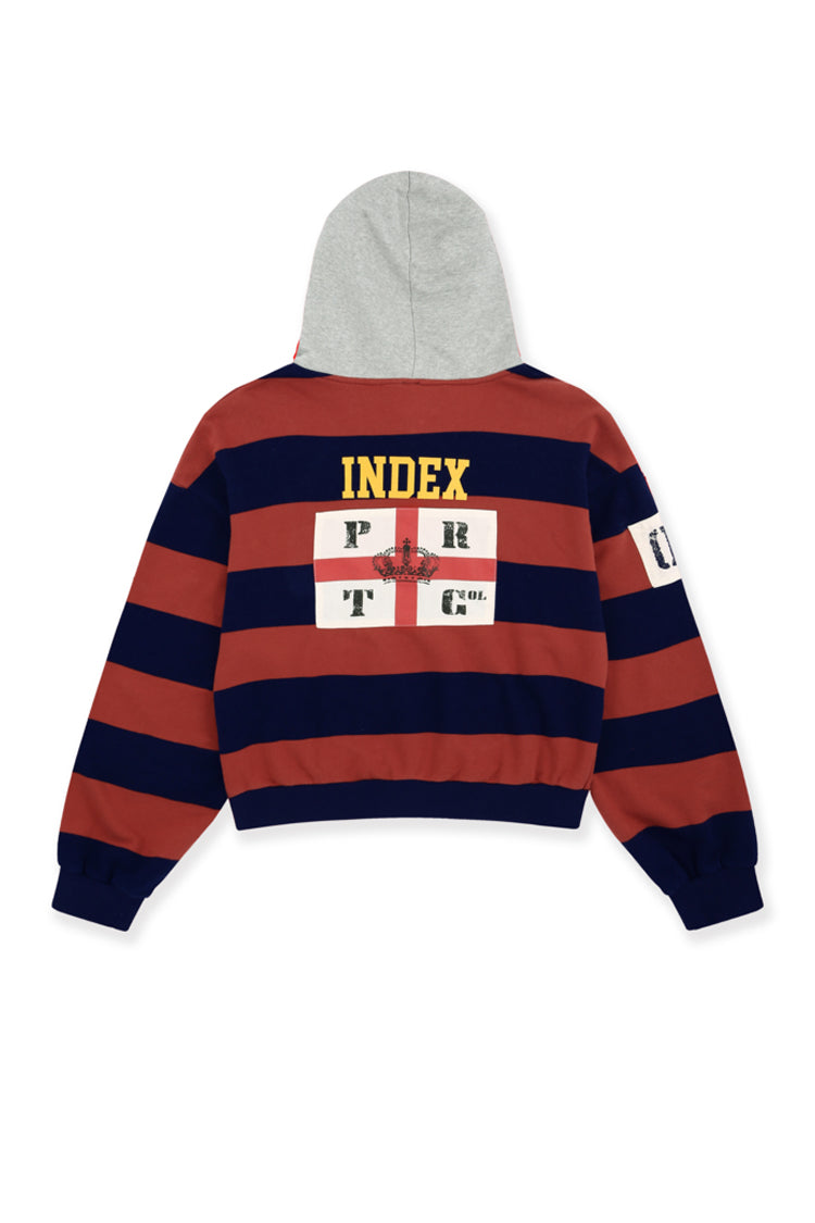 STRIPE POLO HOODIE / RED