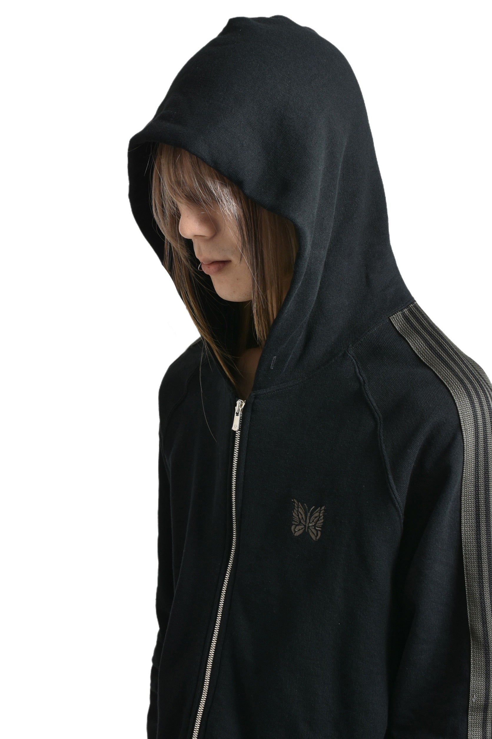 ZIPPED TRACK HOODY - COTTON JERSEY (EXCLUSIVE) / BLK