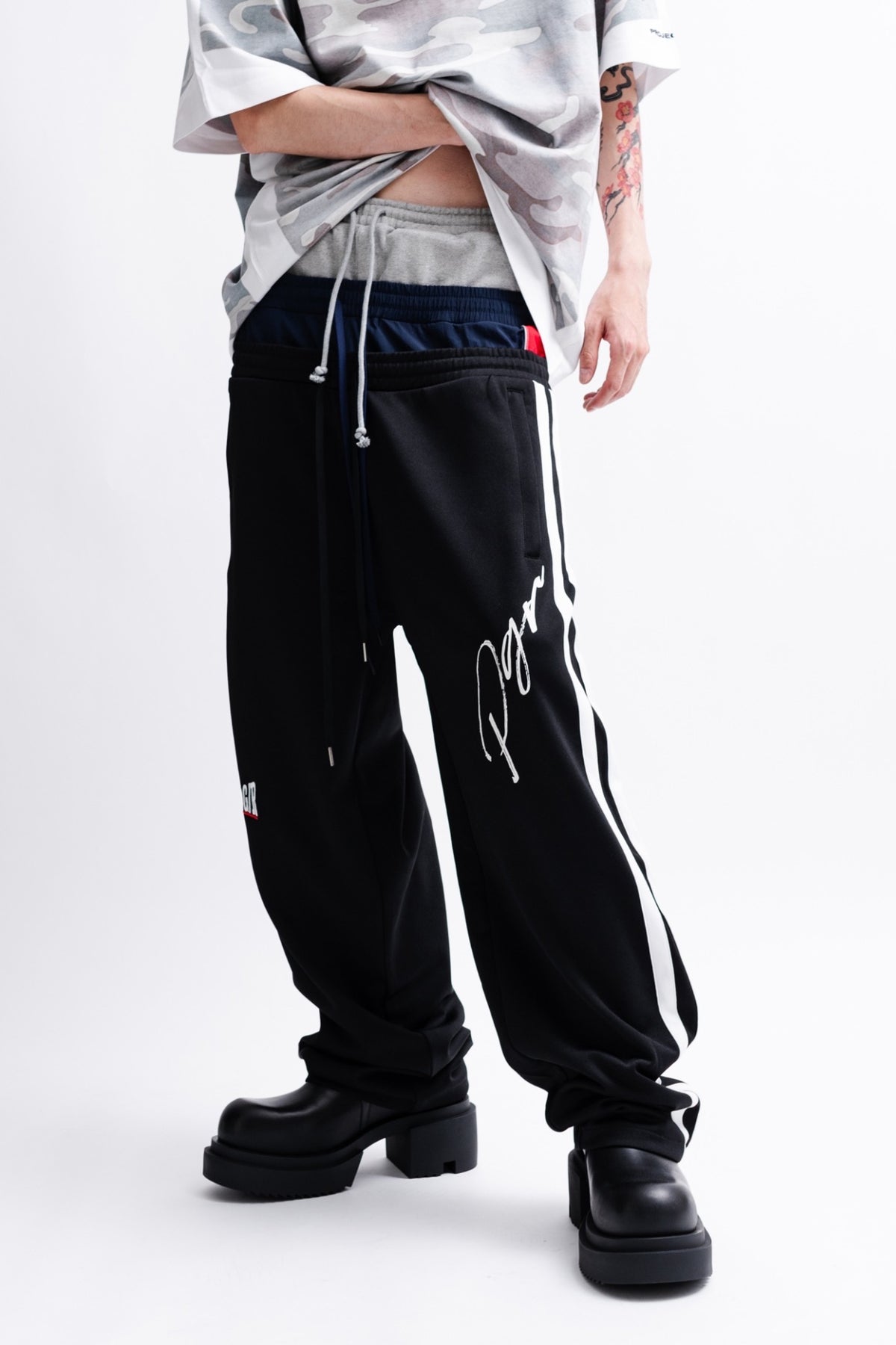 3 LAYERED TRACK PANTS / BLK