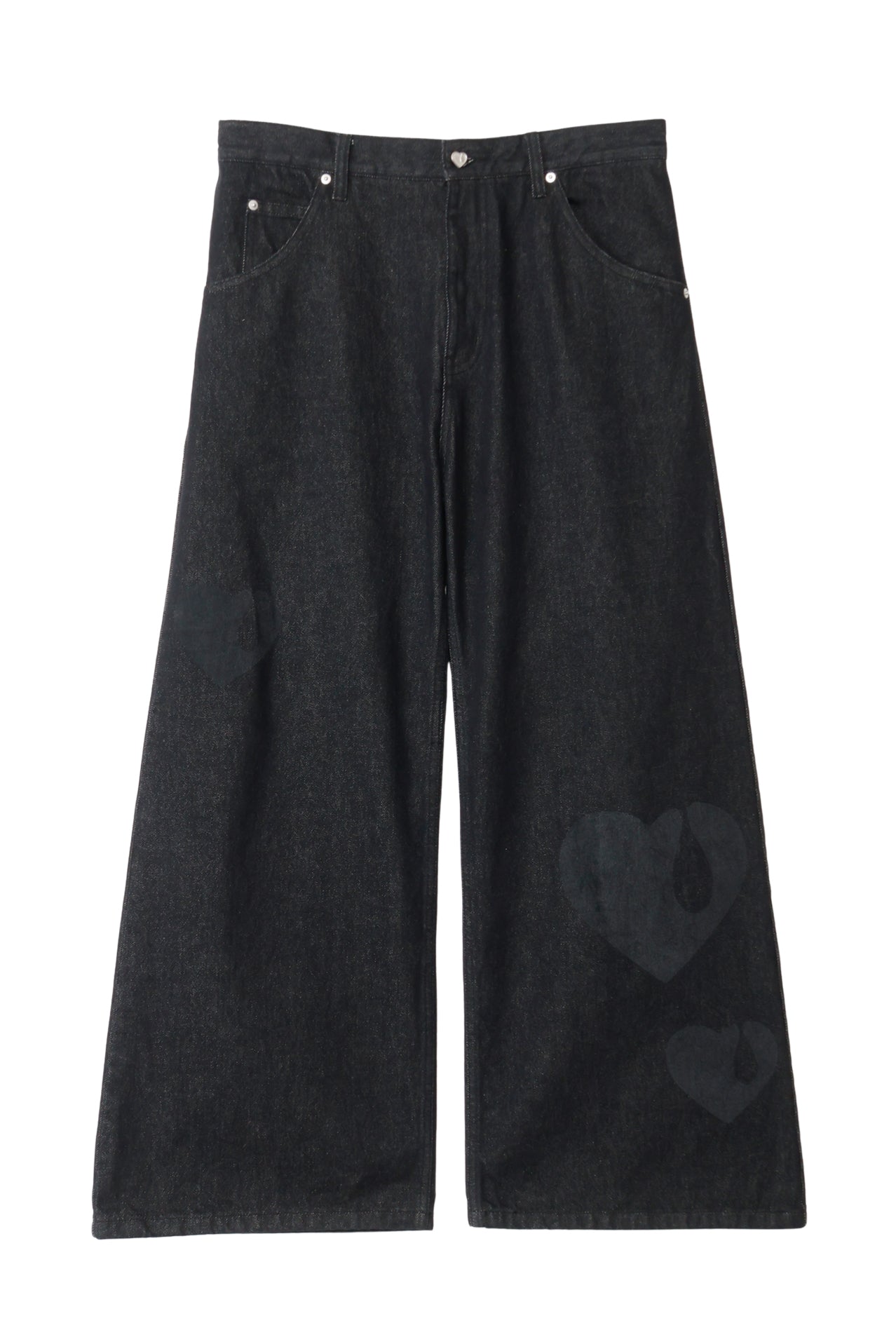 TEAR HEART PRINT DENIM PANTS / BLK