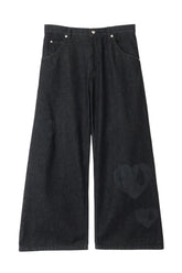 TEAR HEART PRINT DENIM PANTS / BLK