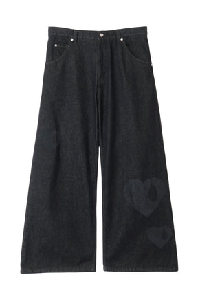 TEAR HEART PRINT DENIM PANTS / BLK