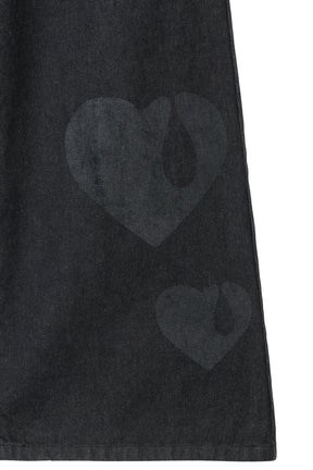 TEAR HEART PRINT DENIM PANTS / BLK