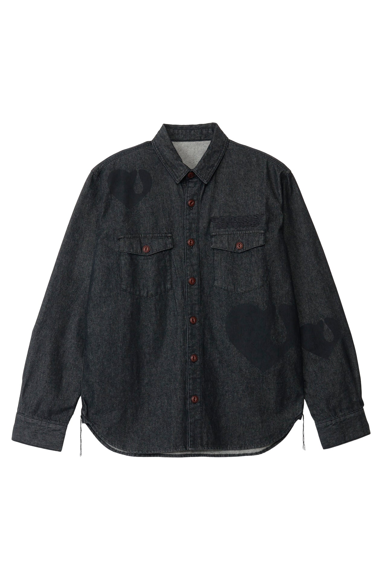 TEAR HEART PRINT DENIM SHIRT / BLK
