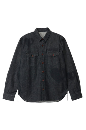 TEAR HEART PRINT DENIM SHIRT / BLK