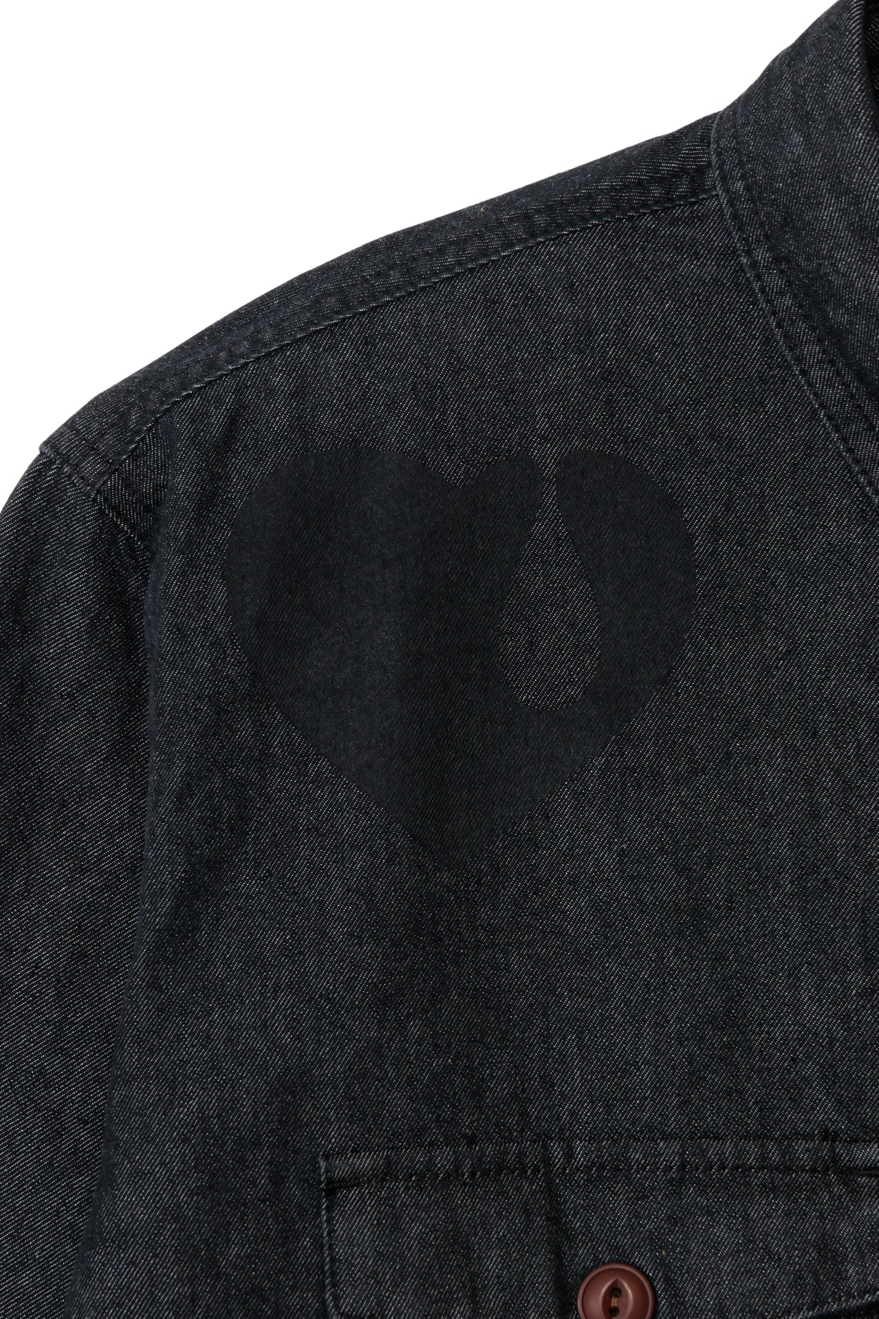 TEAR HEART PRINT DENIM SHIRT / BLK