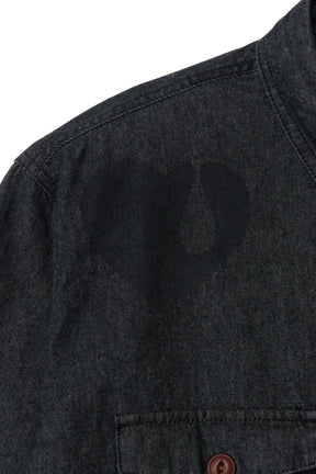 TEAR HEART PRINT DENIM SHIRT / BLK