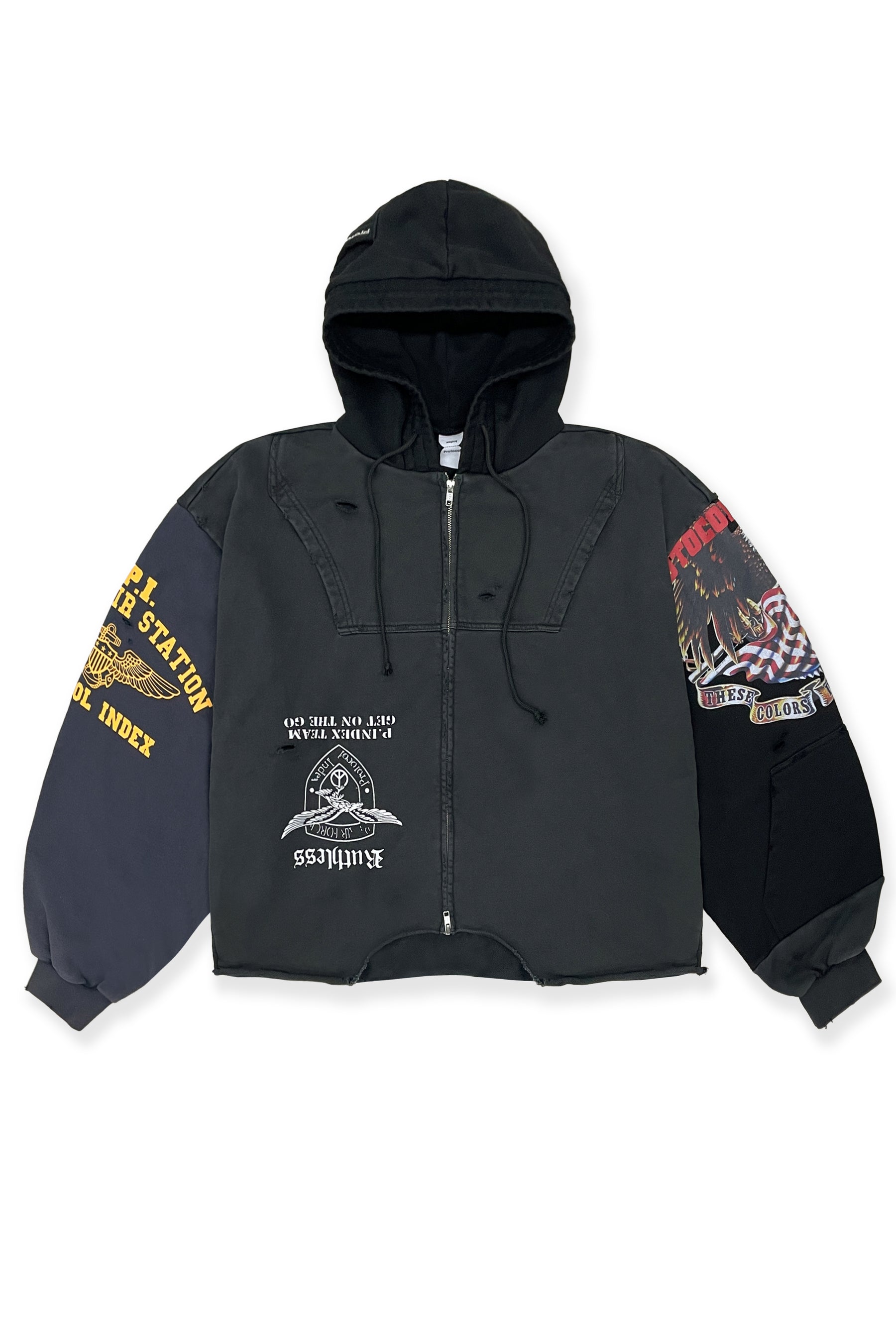 UPSIDE DOWN ZIP HOODIE / MULTI BLK