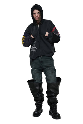 UPSIDE DOWN ZIP HOODIE / MULTI BLK