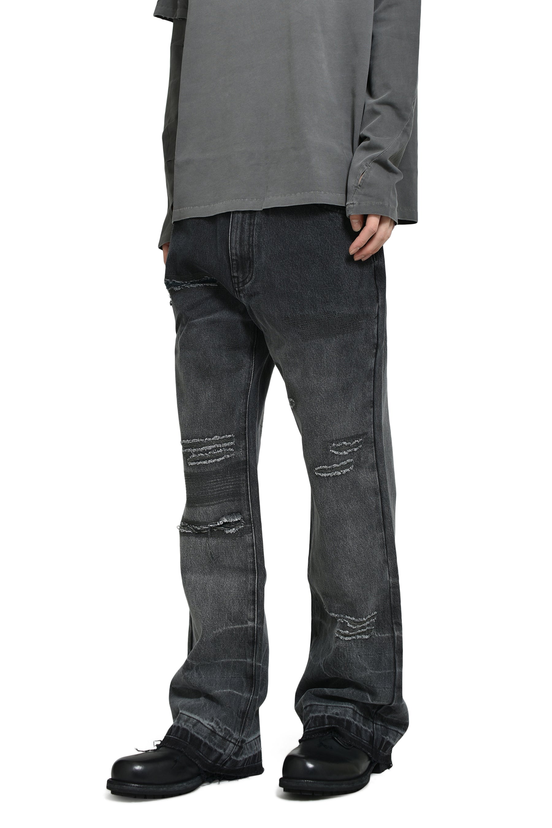 WASHED &amp; REPIARED DENIM / WASHED BLACK