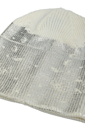 FOIL PRINT KNIT CAP / WHT
