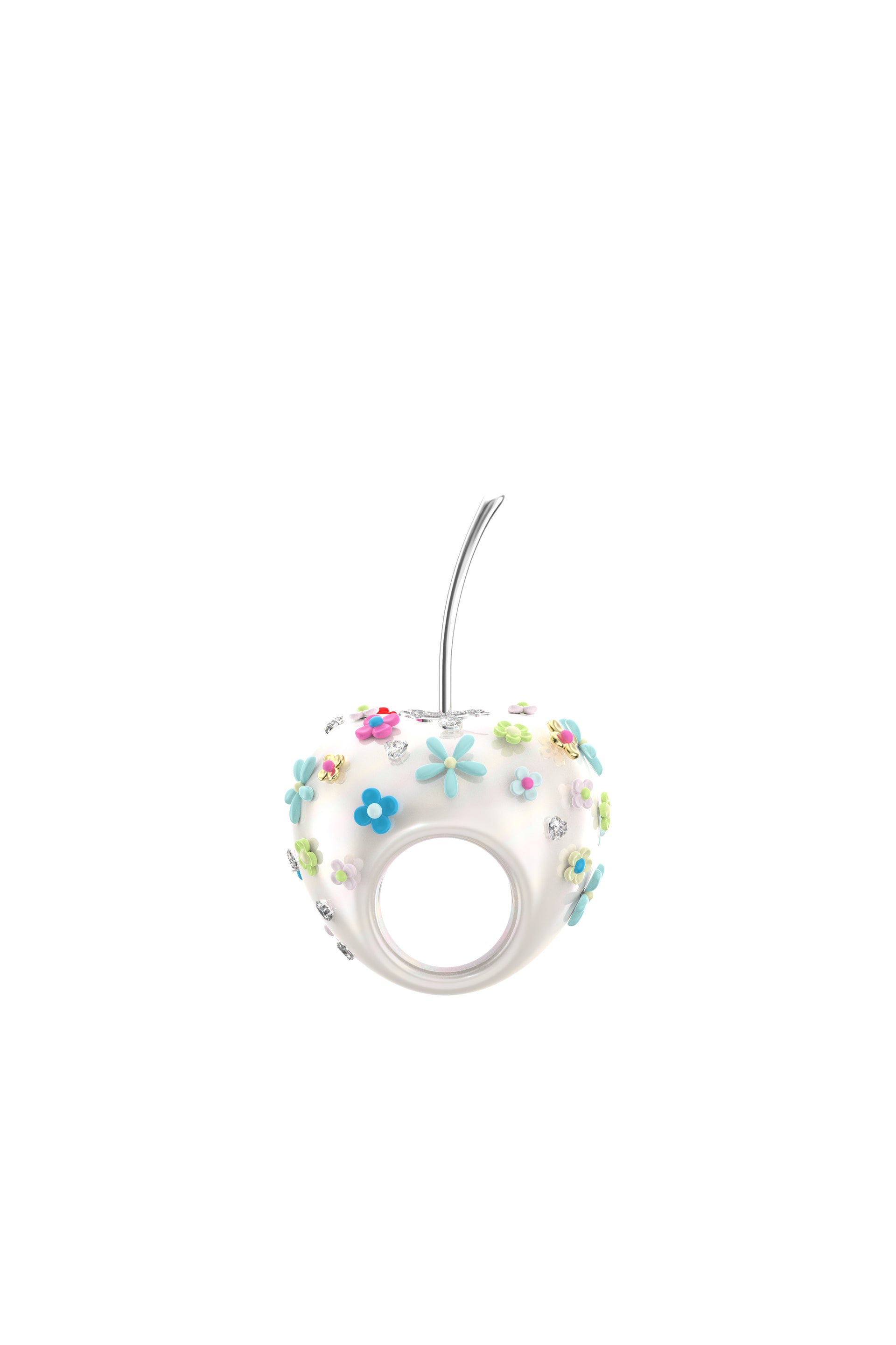 FLOWER GEMSTONE APPLE RING / WHT