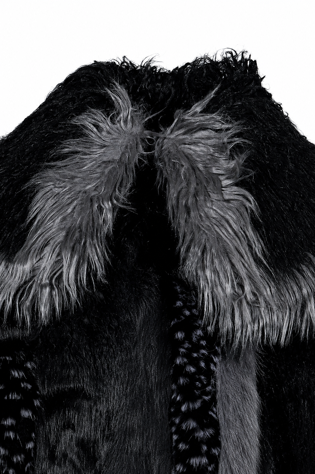 PATCHWORK FUR ASYM COAT - BLACK / BLK