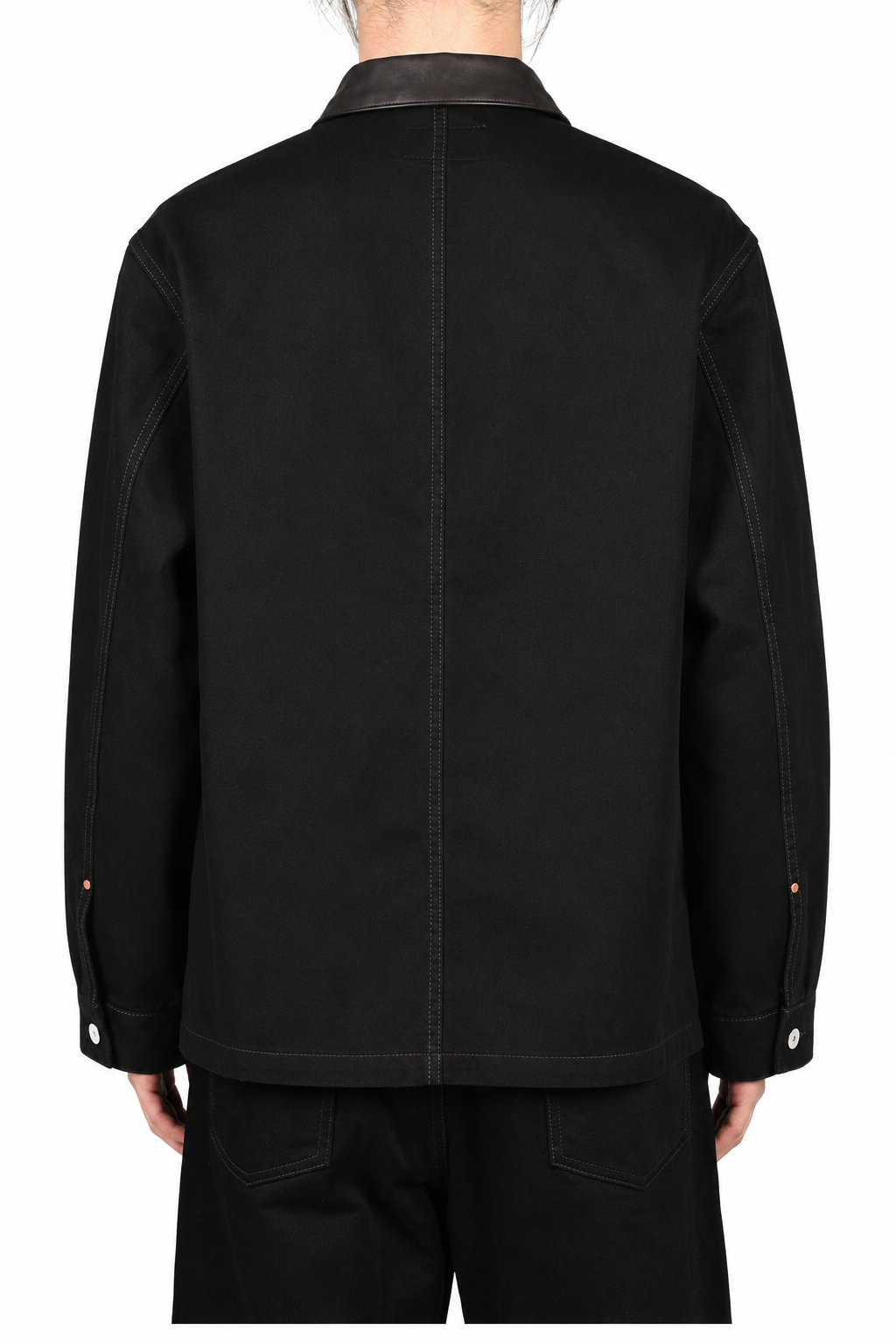WORKWEAR OVERSHIRT WITH LEATHER COLLAR / BLK