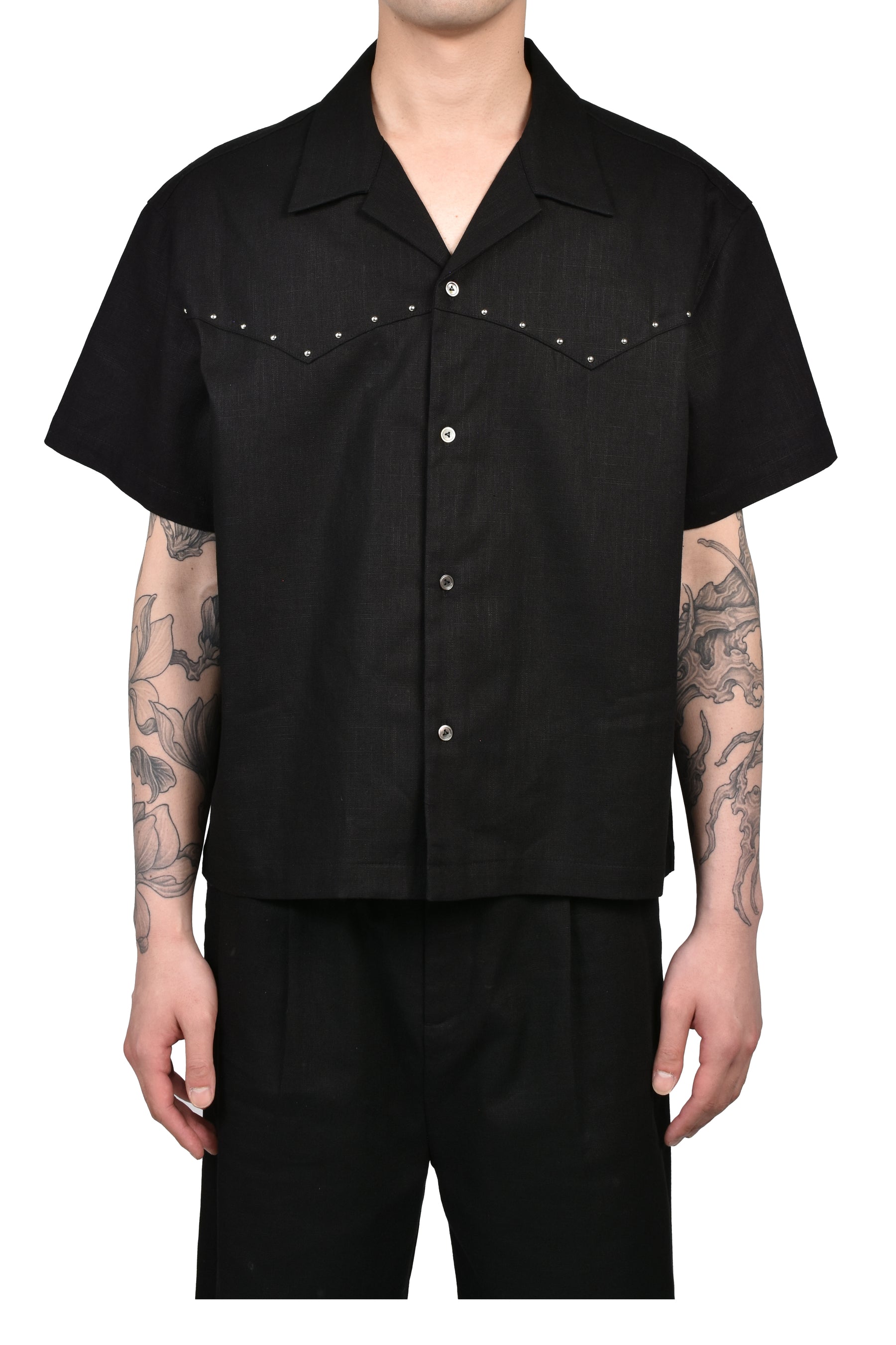 DINNER SHIRT SHORT SLEEVE / BLK RAMIE