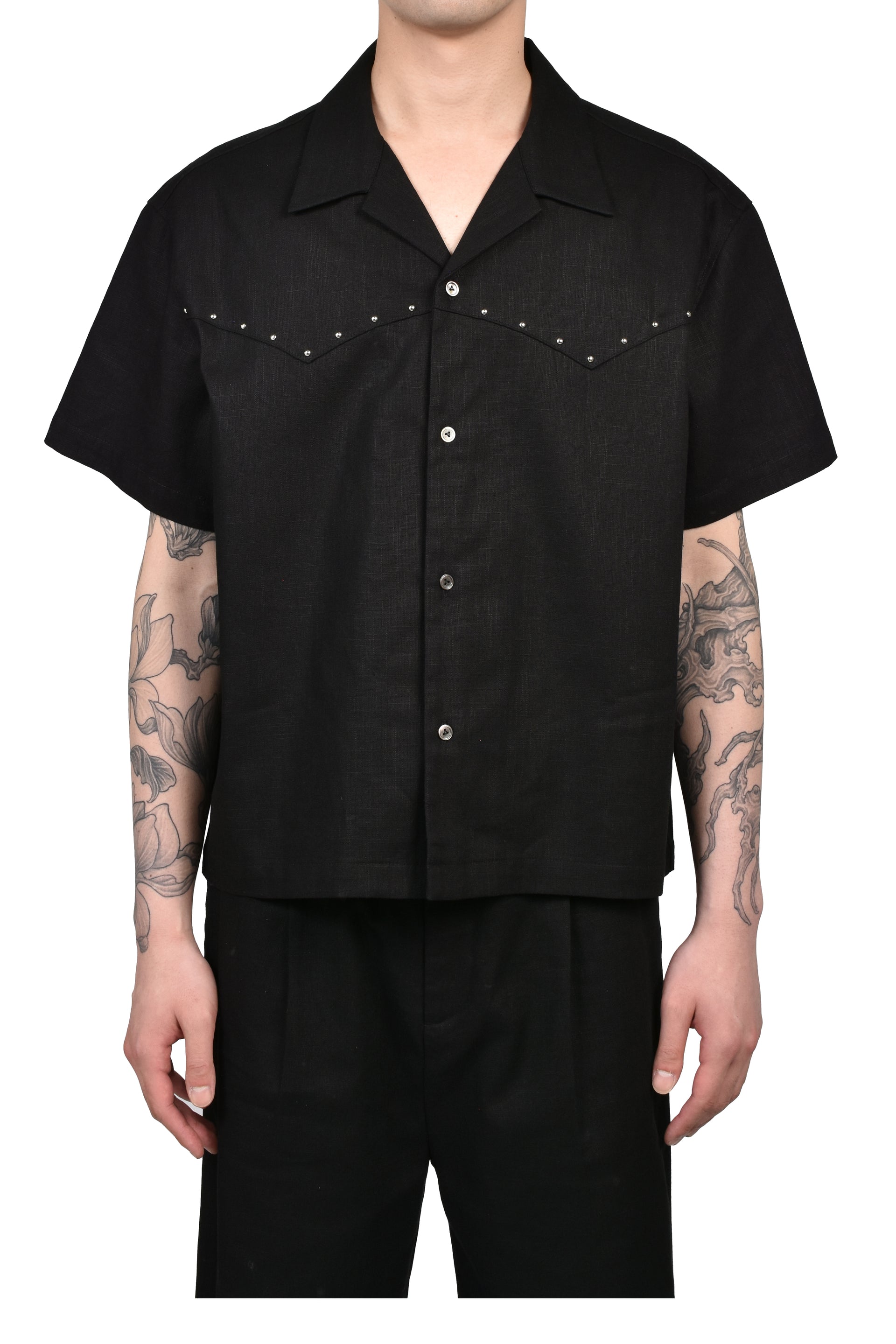 DINNER SHIRT SHORT SLEEVE / BLK RAMIE