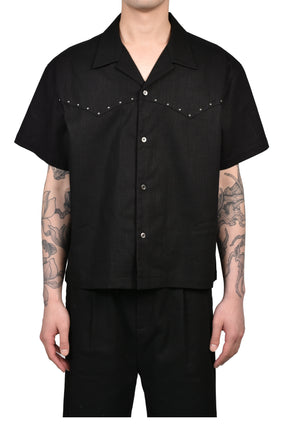 DINNER SHIRT SHORT SLEEVE / BLK RAMIE