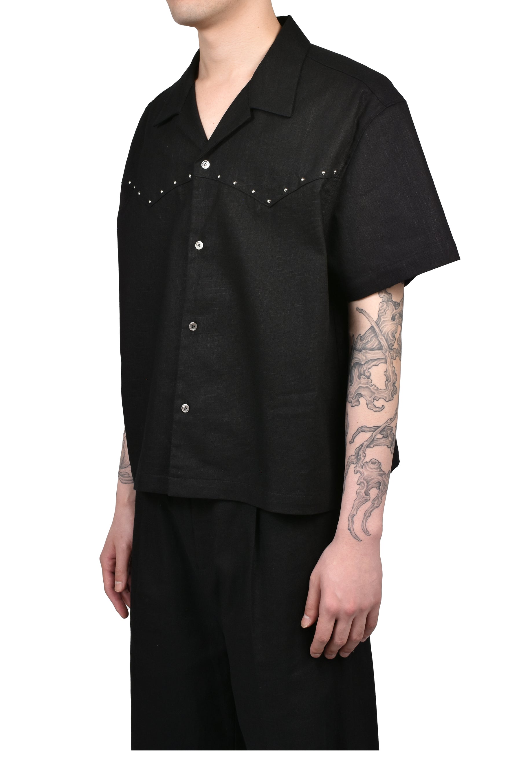 DINNER SHIRT SHORT SLEEVE / BLK RAMIE