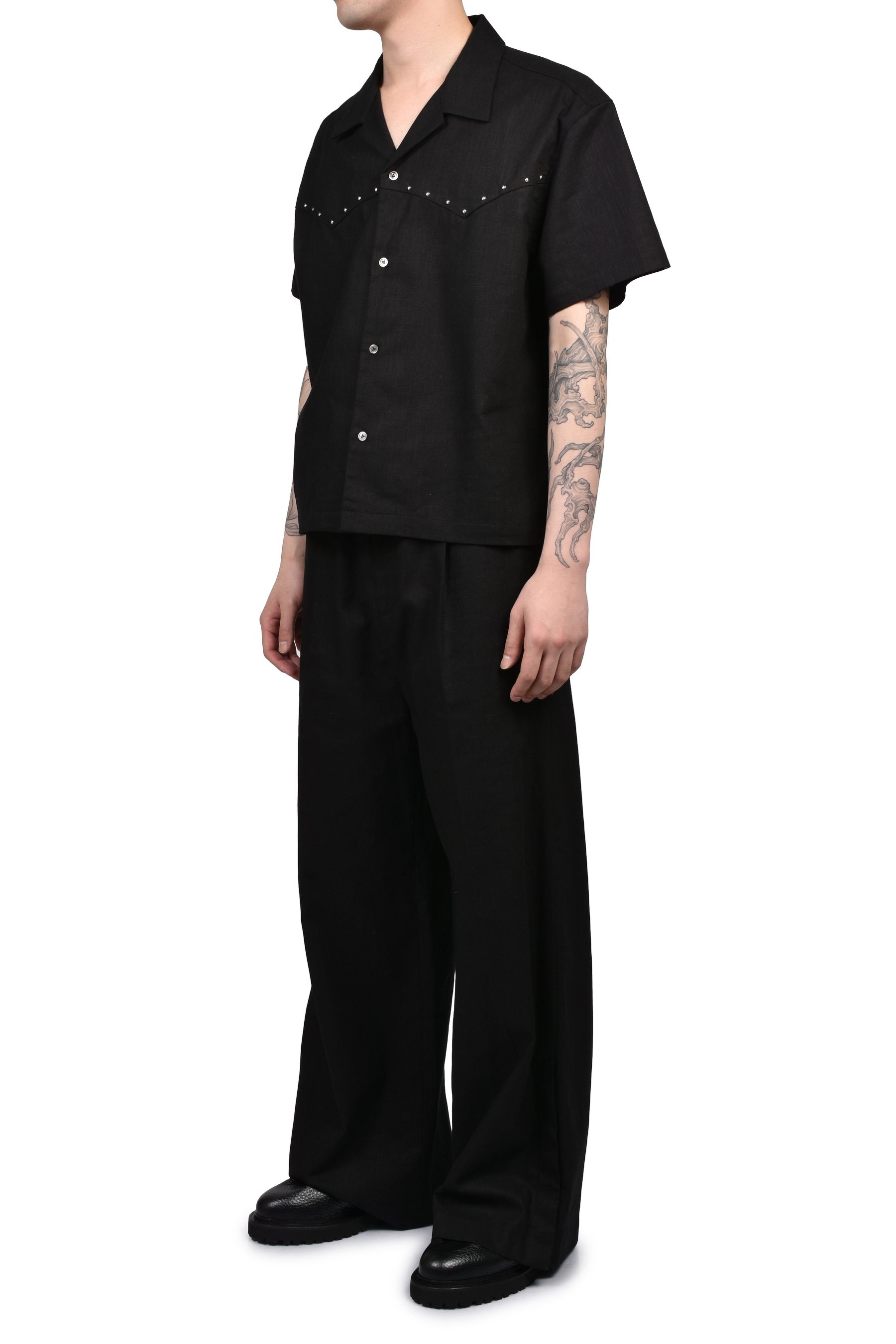 DINNER SHIRT SHORT SLEEVE / BLK RAMIE