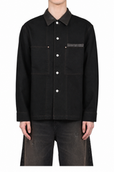 WORKWEAR OVERSHIRT WITH LEATHER COLLAR / BLK