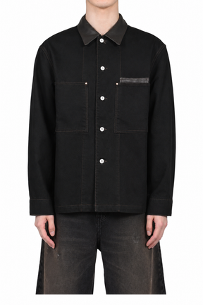 LEMAIRE SS26 WORKWEAR OVERSHIRT WITH LEATHER COLLAR / BLK - NUBIAN