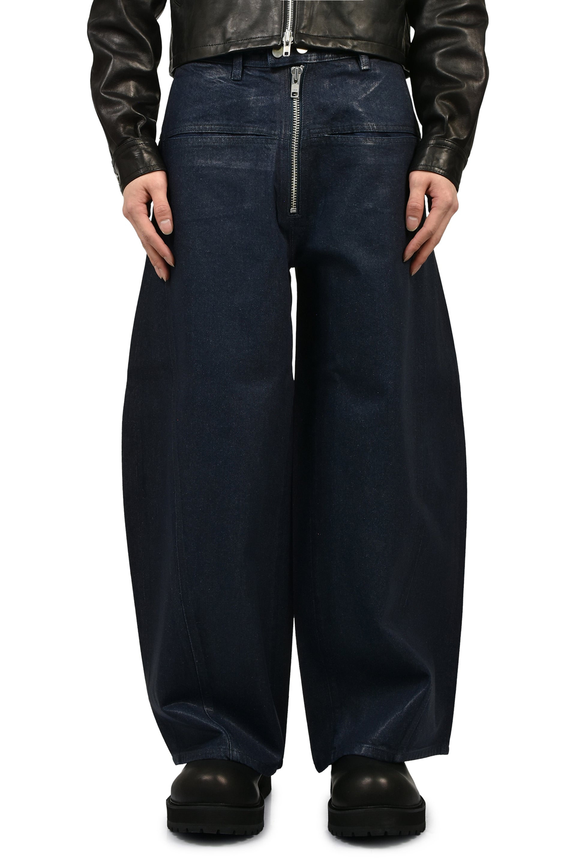 FRONT ZIP BAGGY  / WAXED RAW INDIGO