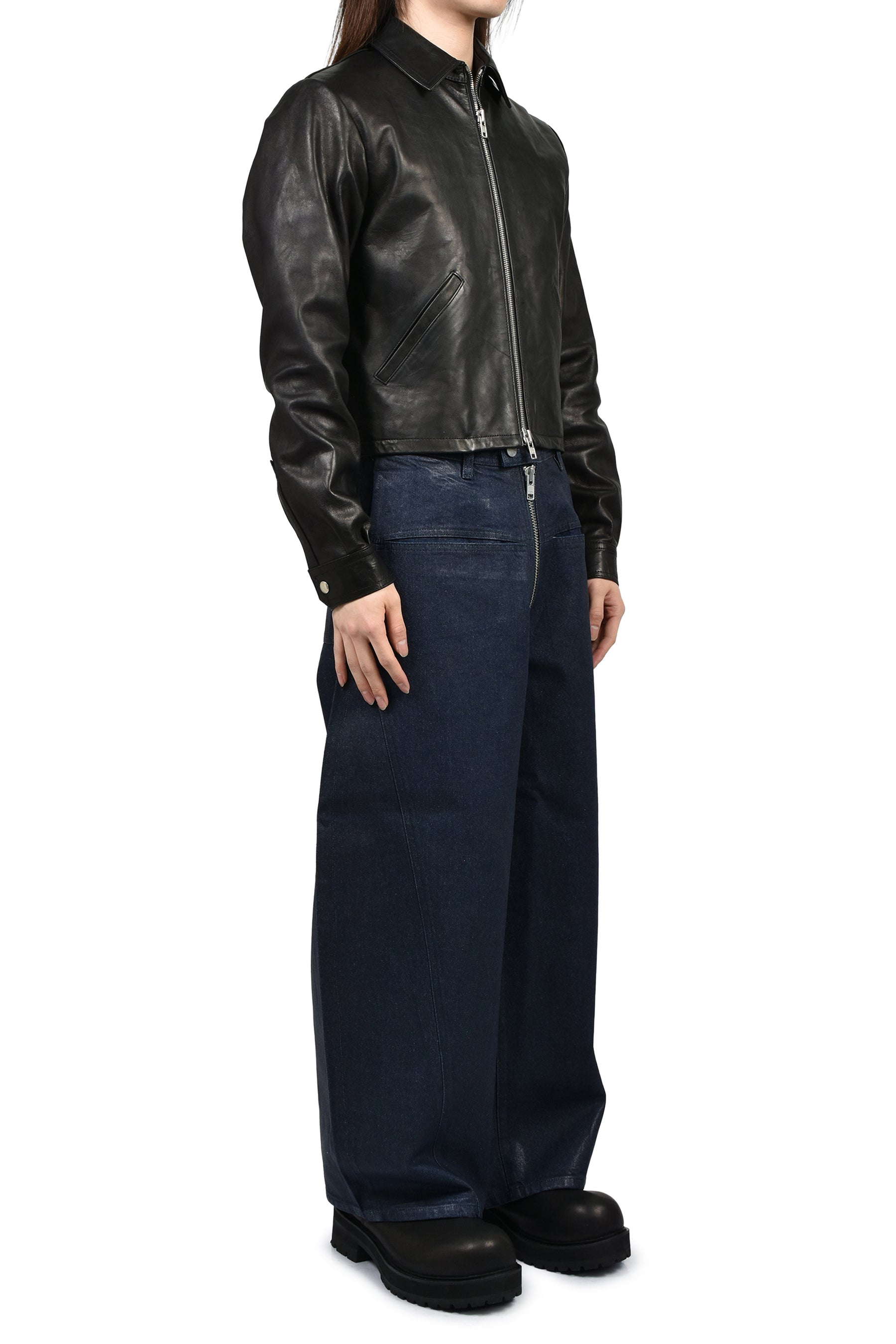 FRONT ZIP BAGGY  / WAXED RAW INDIGO