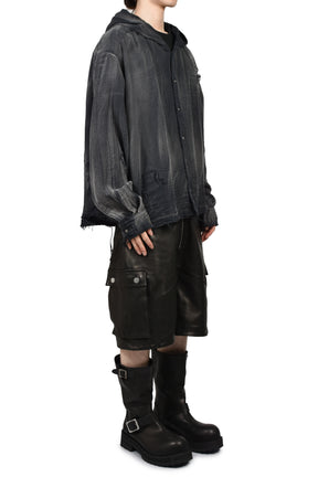 FRONT ZIP SHORTS  / WAXED RAW INDIGO
