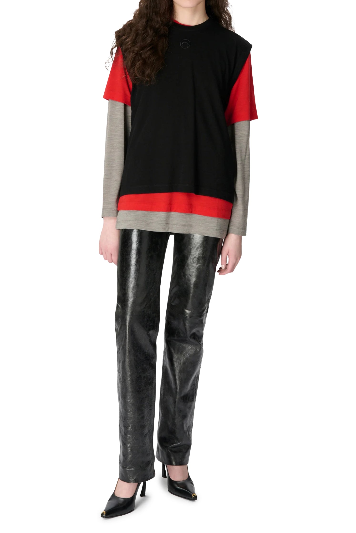 MERINO JERSEY THREE T-SHIRTS SET / GRY/RED/BLK