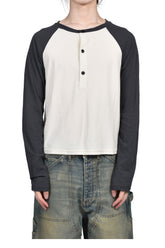 RAGLAN HENLEY NECK TEE / BLK