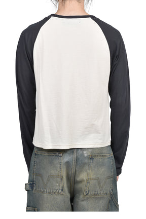 RAGLAN HENLEY NECK TEE /  BLK