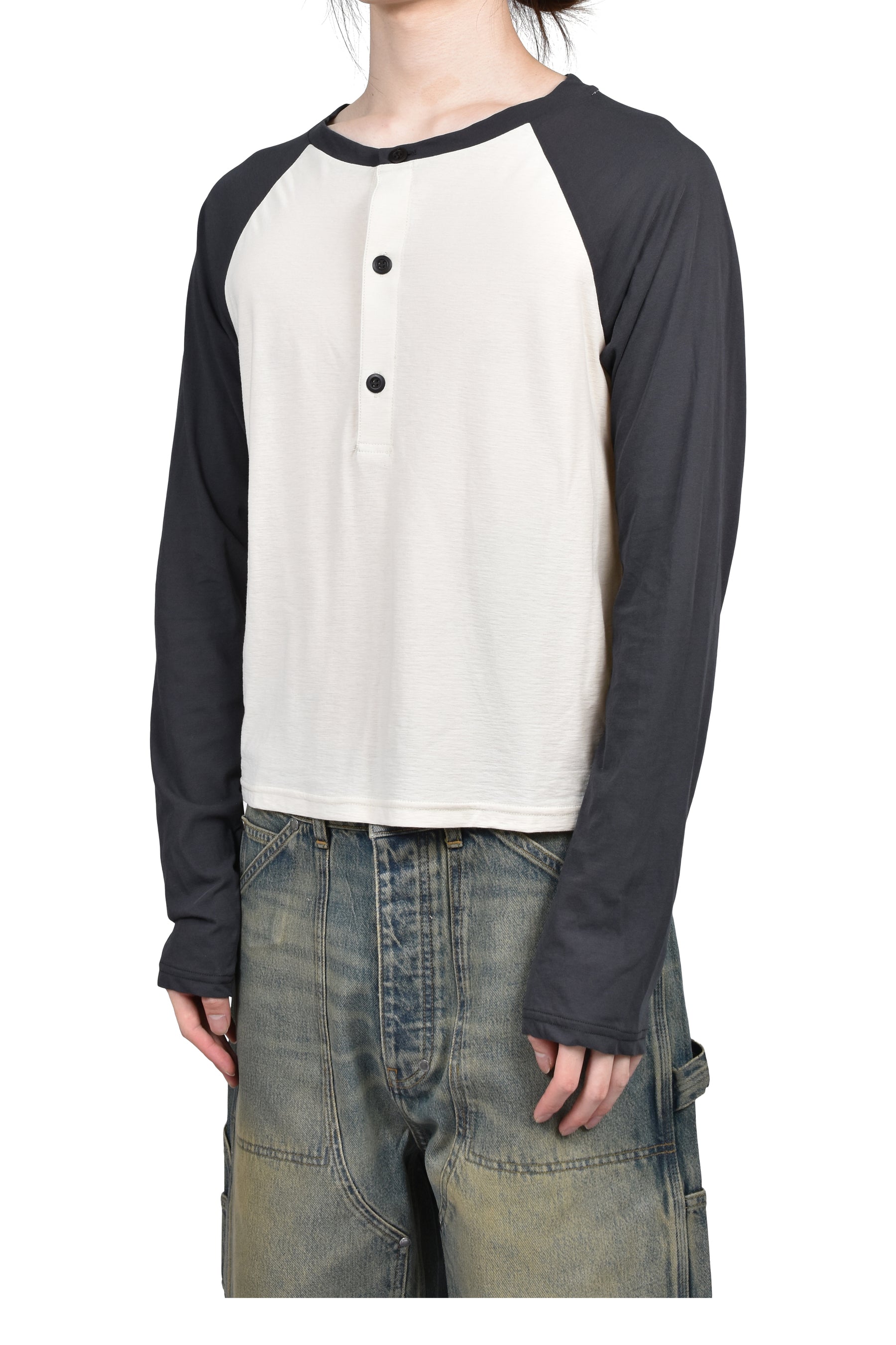RAGLAN HENLEY NECK TEE /  BLK