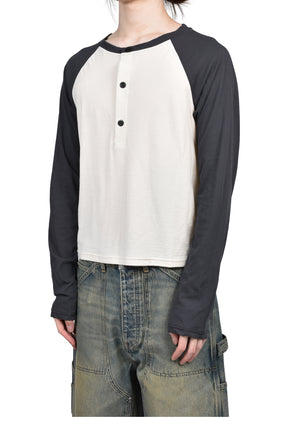 RAGLAN HENLEY NECK TEE /  BLK
