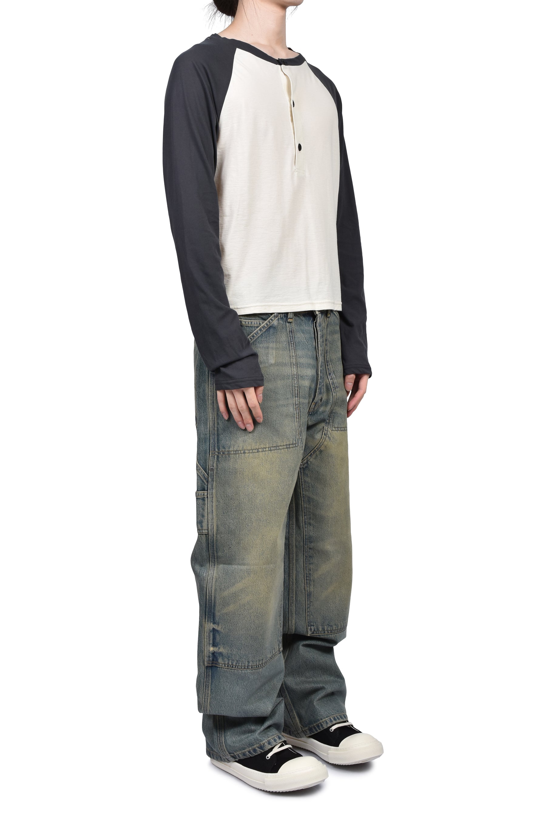 RAGLAN HENLEY NECK TEE /  BLK