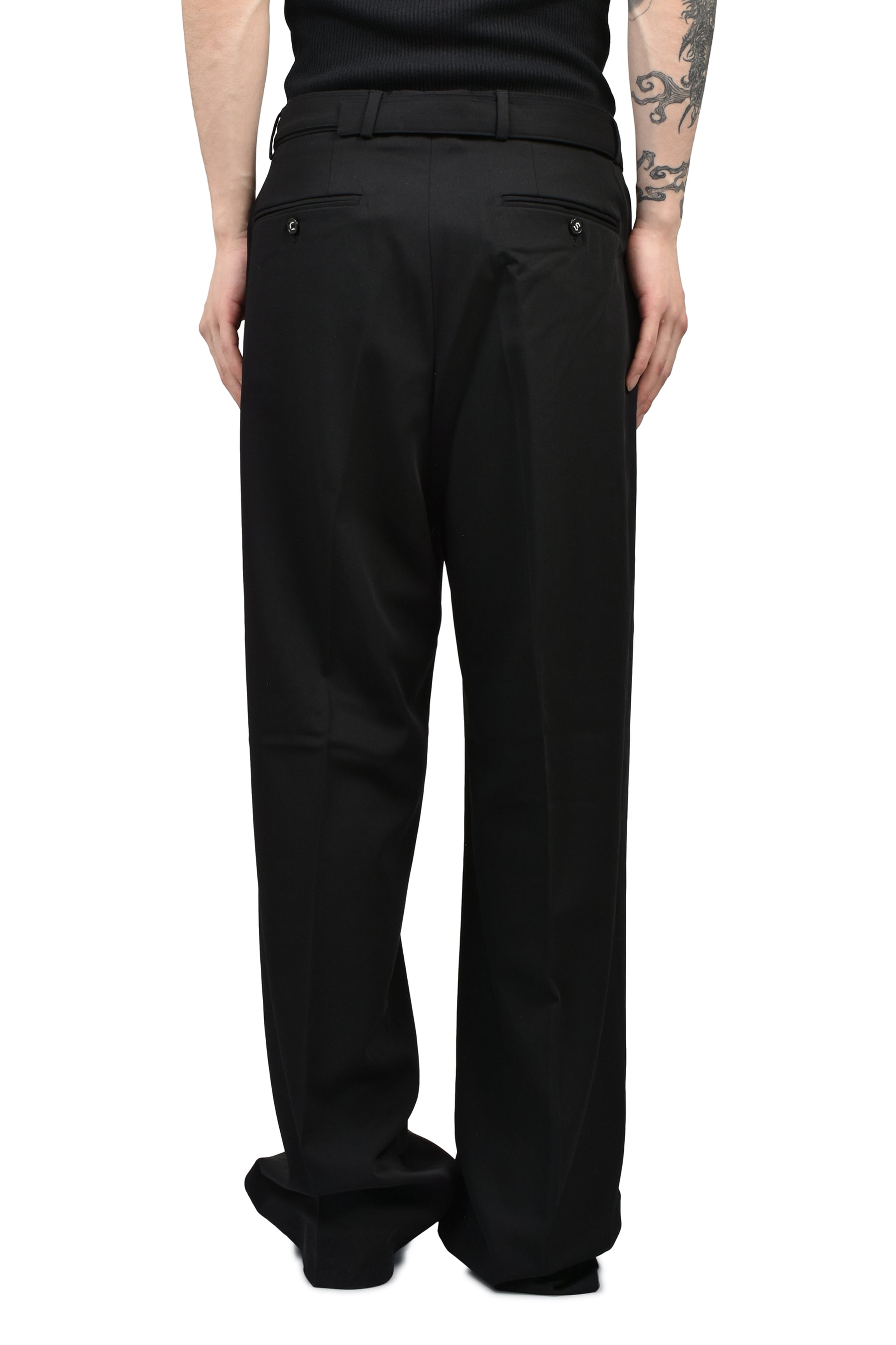 OMARI DOUBLE PLEATED TROUSERS / BLK