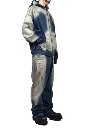 DIRTY-WASHED DENIM PANTS / NAVY