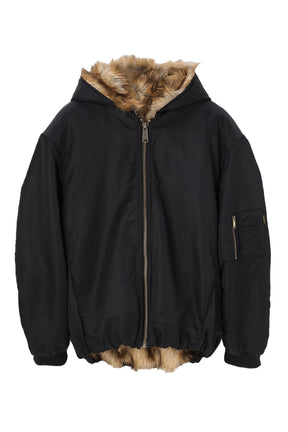 FAKE FUR REVERSIBLE HOODIE JACKET / BLK 