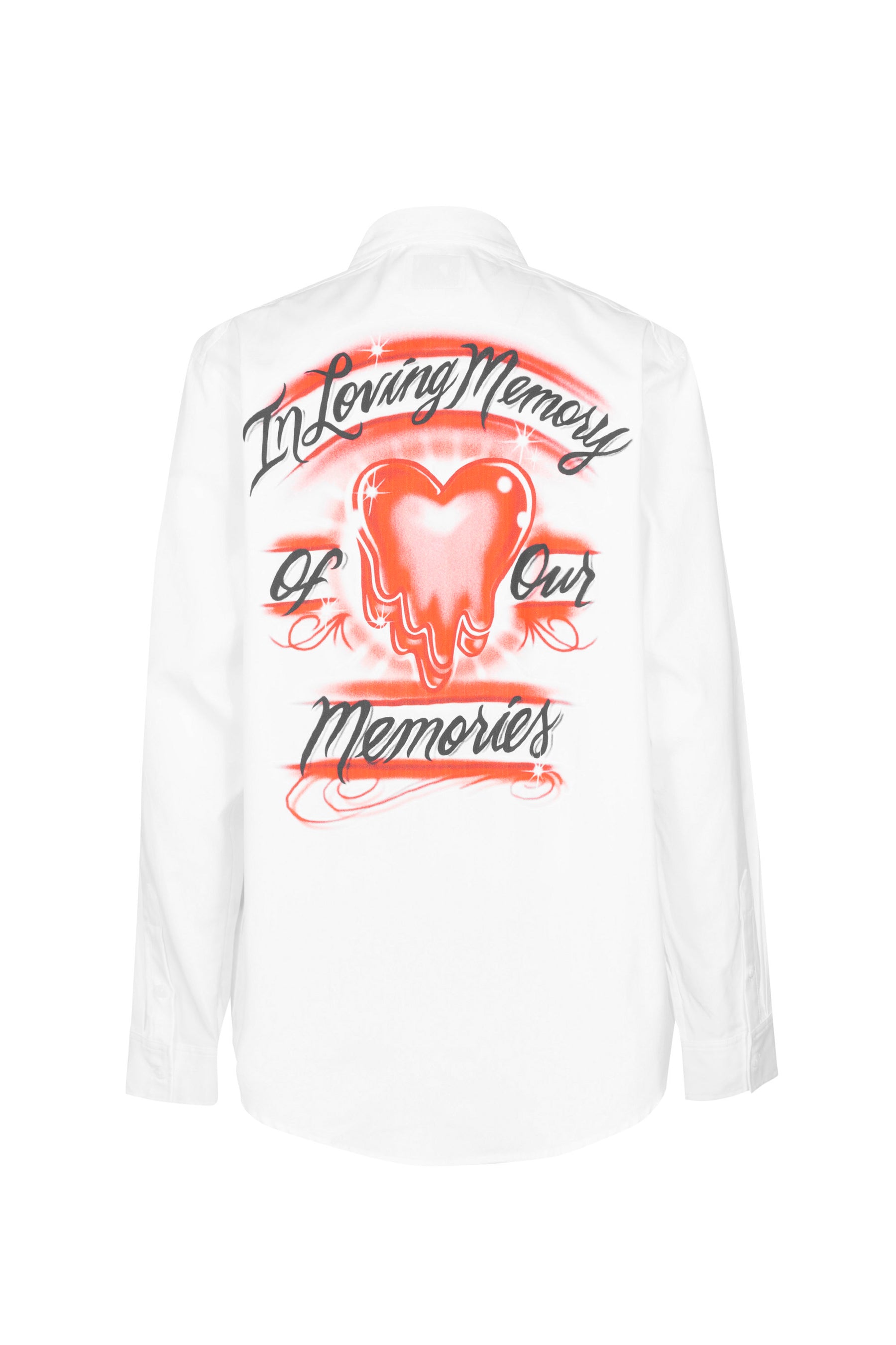 EMOTIONALLY UNAVAILABLE SS23 AIRBRUSH BUTTN UP SHIRT / WHT - NUBIAN