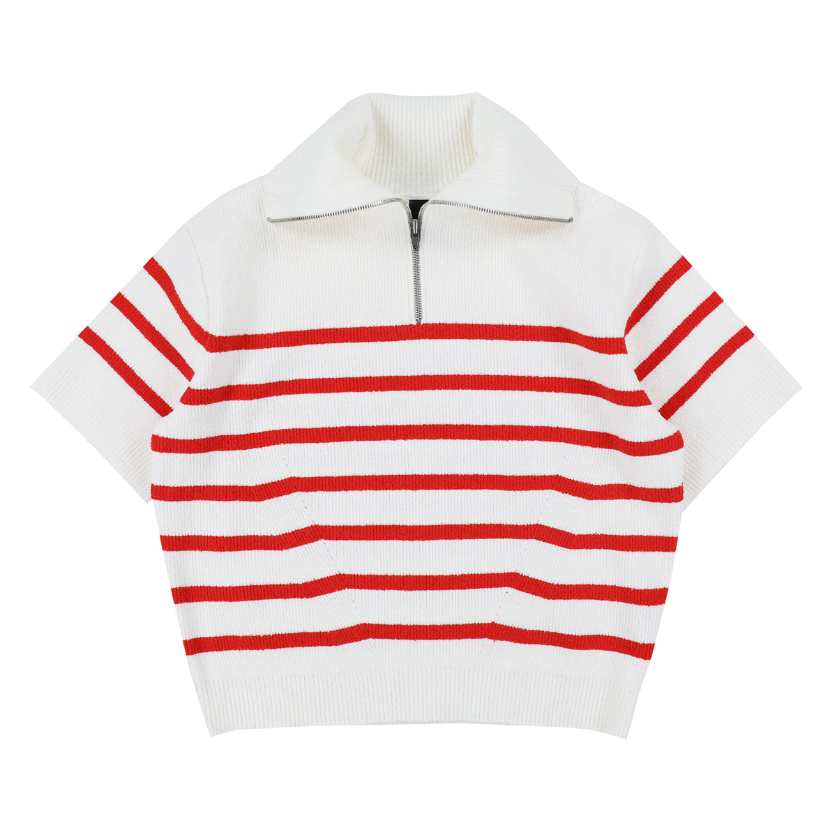 STRIPE WIDE COLLAR ZIP UP PULLOVER / RED