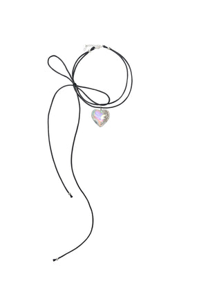 AURORA GLASS HEART NECKLACE(WITH RIBBON)_BLACK / BLK SIL