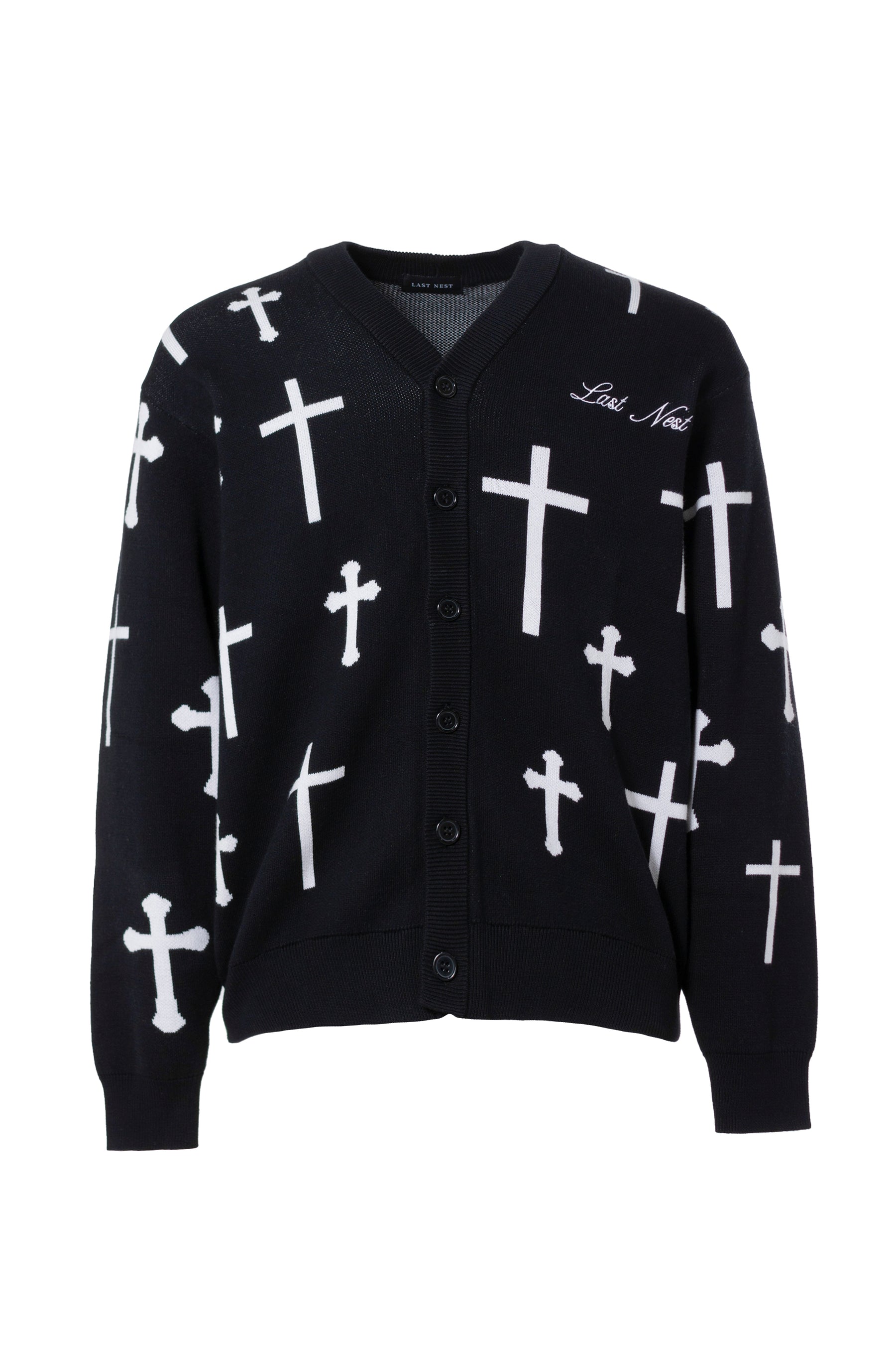 LAST NEST SS23 DUSTY CROSS CARDIGAN / BLK - NUBIAN