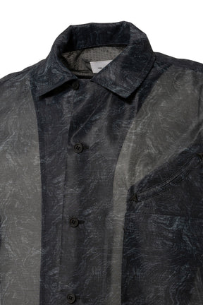 TOGA ARCHIVES SS23 MESH MARBLE PRINT S/S SHIRT / BLK - NUBIAN