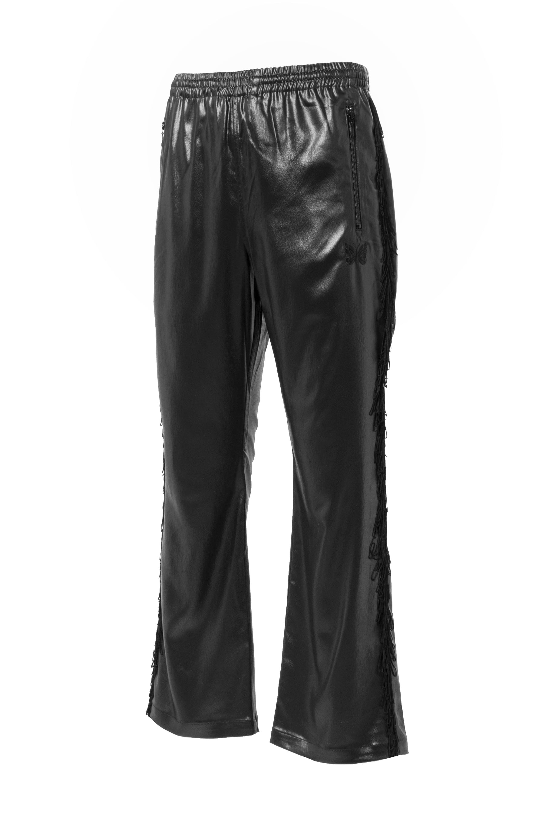 Needles SS23 FRINGE BOOT-CUT TRACK PANT - POLY SATEEN / BLK - NUBIAN