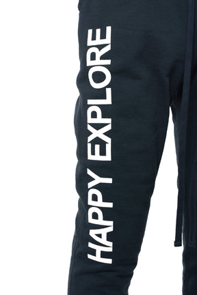 BASIC SWEAT PANTS "HAPPY EXPLORE" / BLK