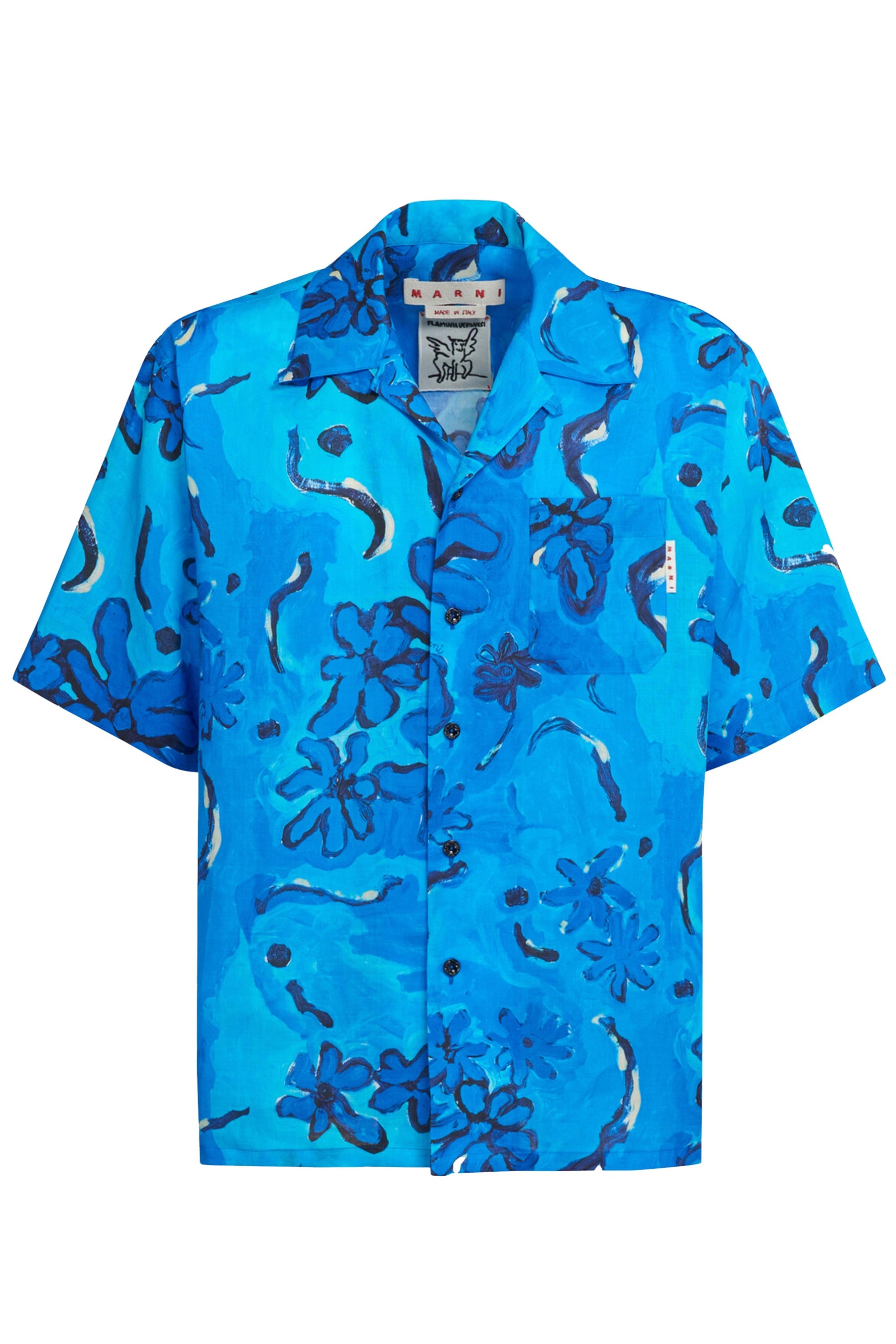 Blue Bouquet-print cotton-poplin bowling shirt