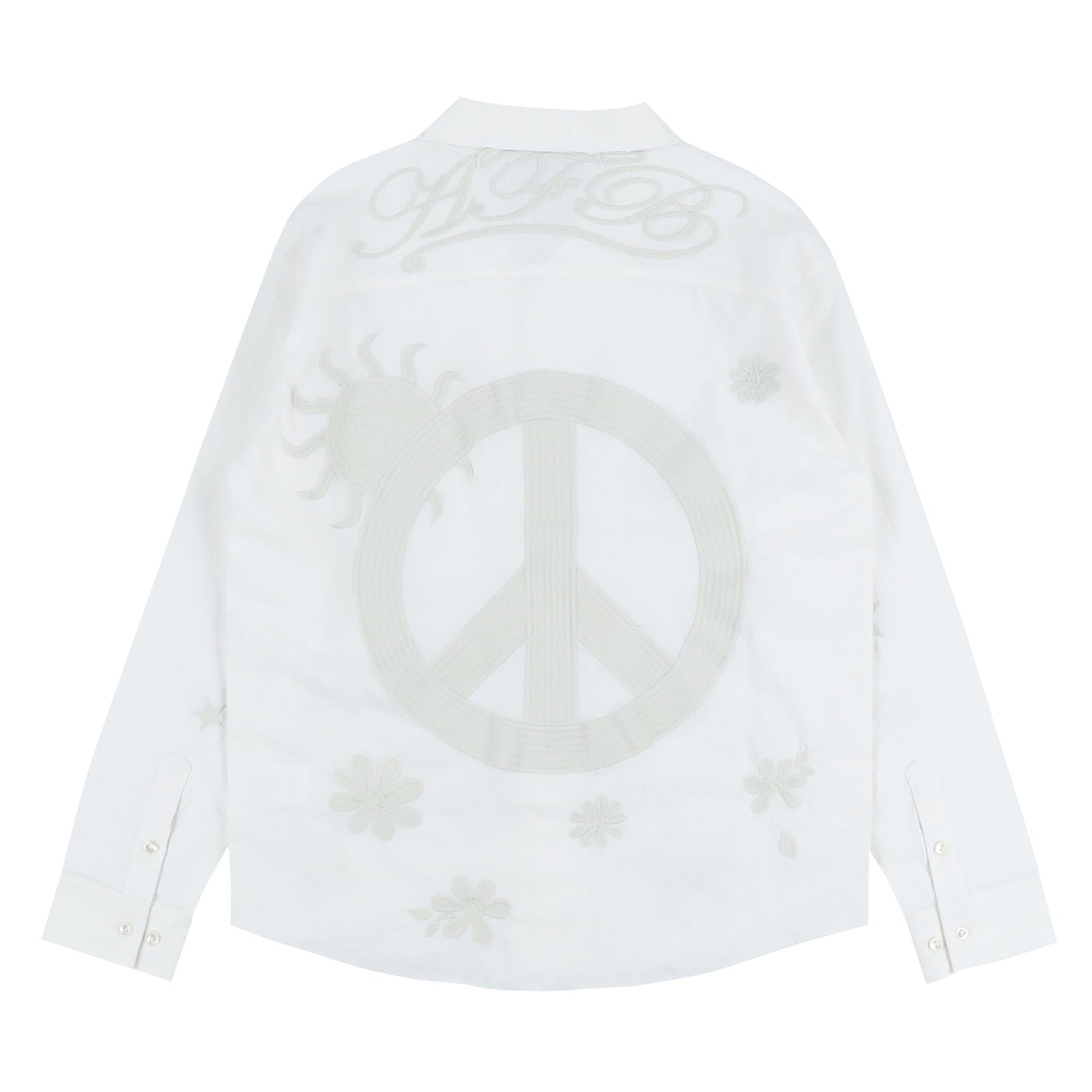 Peace Embroidery Linen Shirts / White